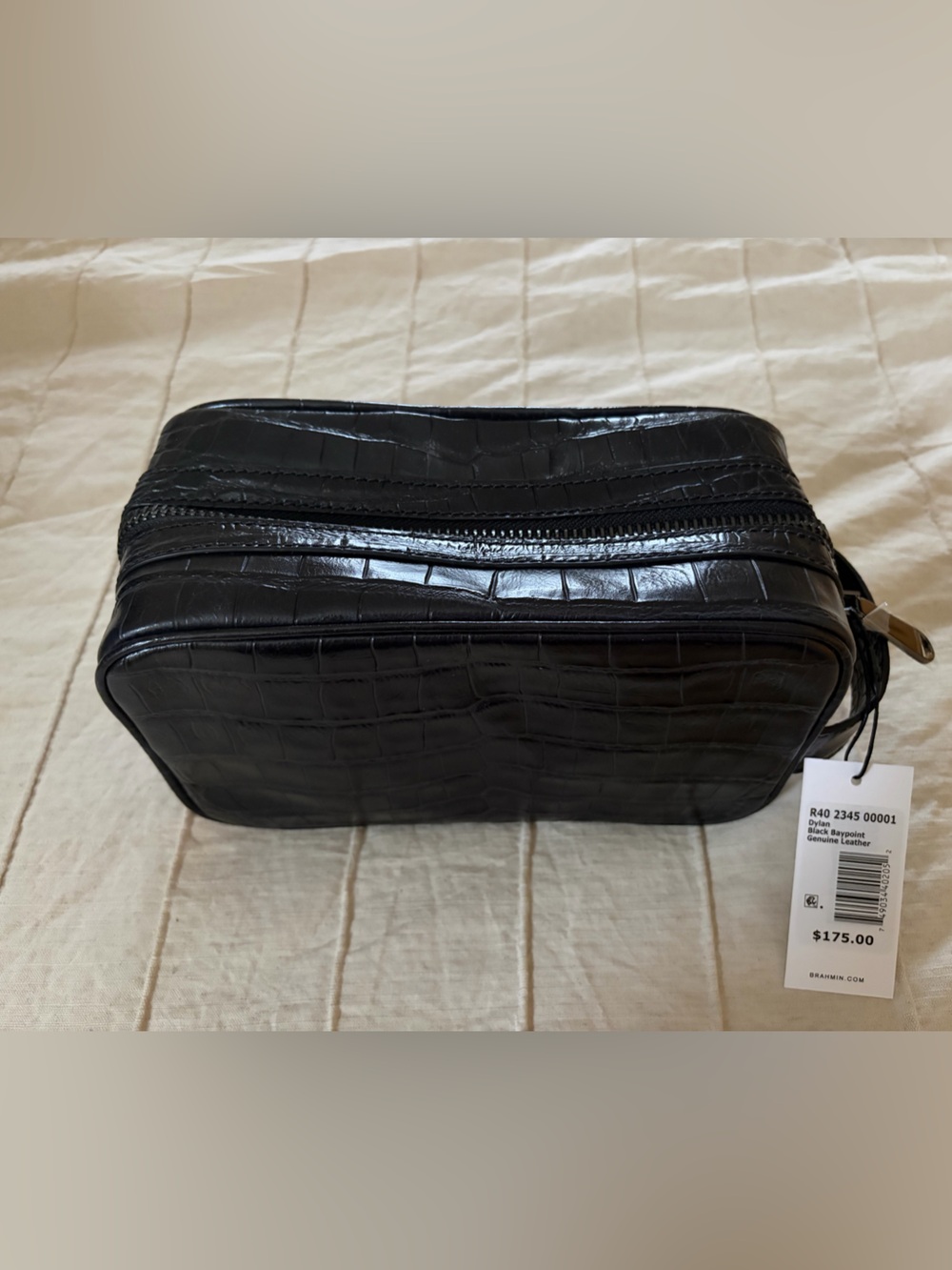 Brahmin Black Croc-Embossed Leather Toiletry Kit